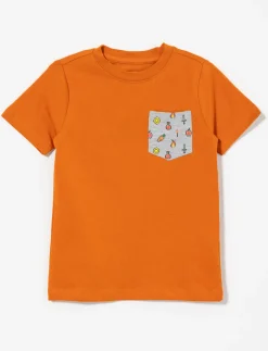 Solid T-shirt with Printed Pocket - Little Boy