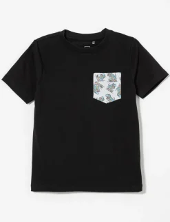 Solid T-shirt with Printed Pocket - Little Boy