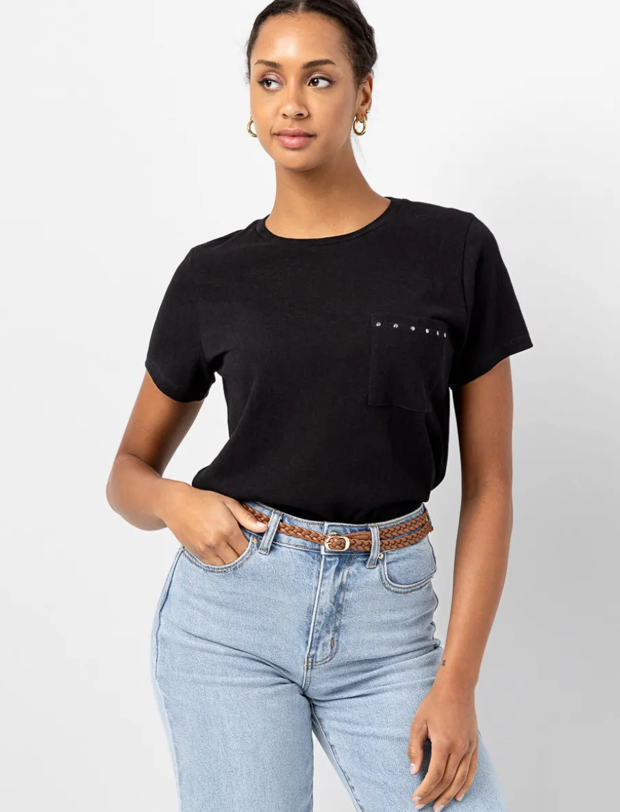 Solid T-shirt with Studded Pocket