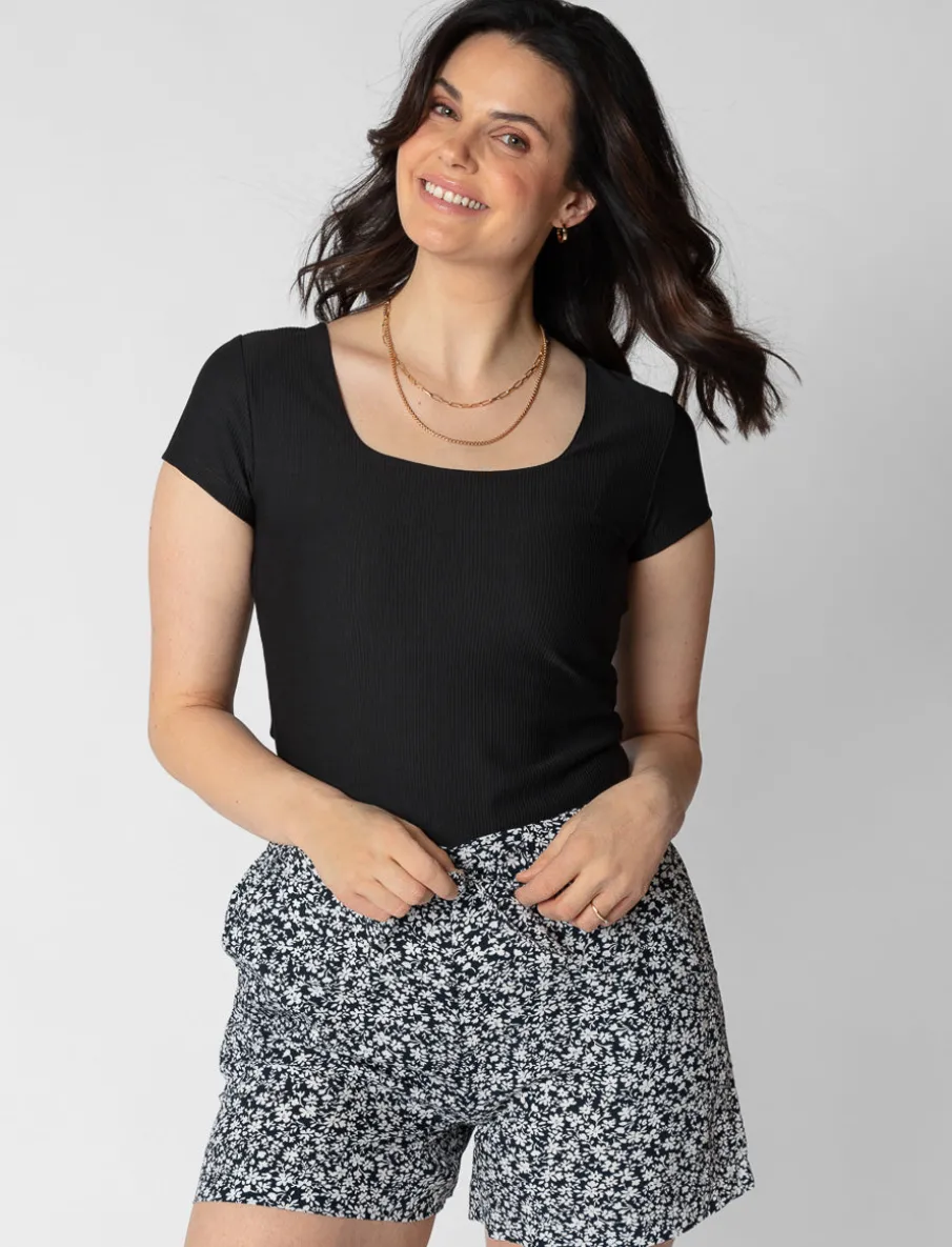 Square-neck Ribbed T-shirt