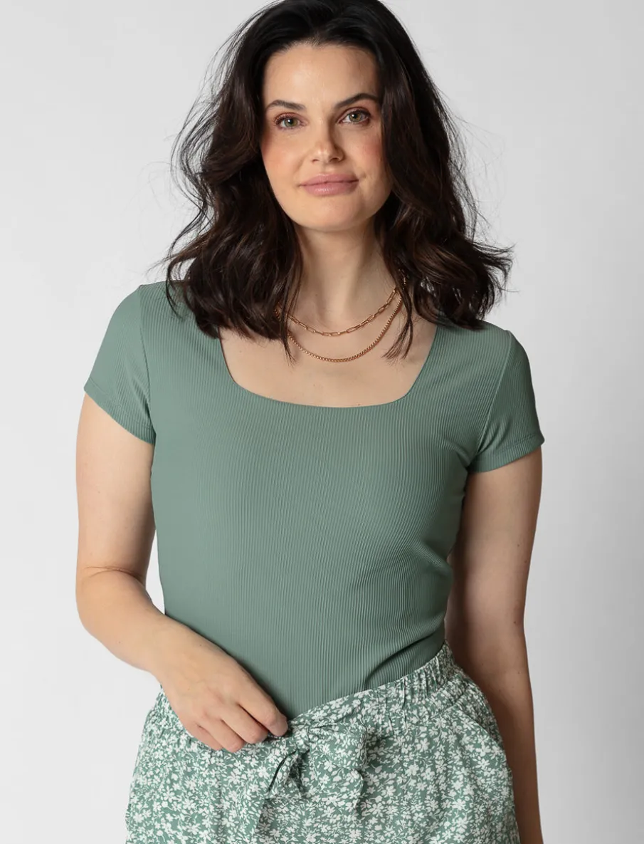 Square-neck Ribbed T-shirt