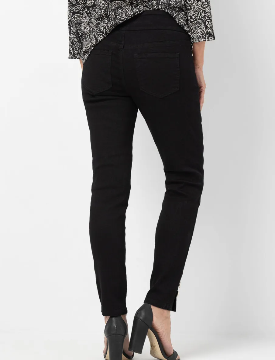 Straight Pull-on Jeans with Ankle Buttons