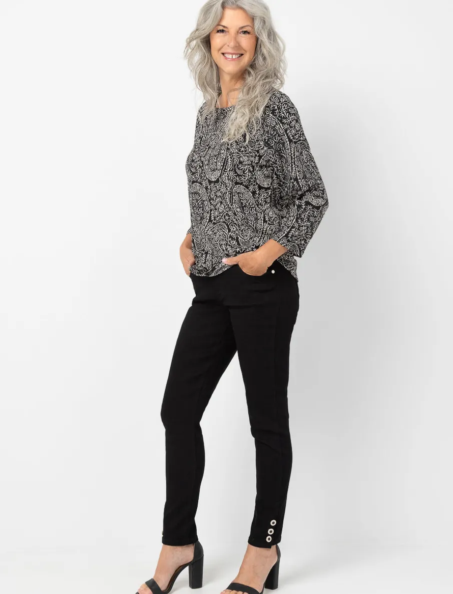 Straight Pull-on Jeans with Ankle Buttons
