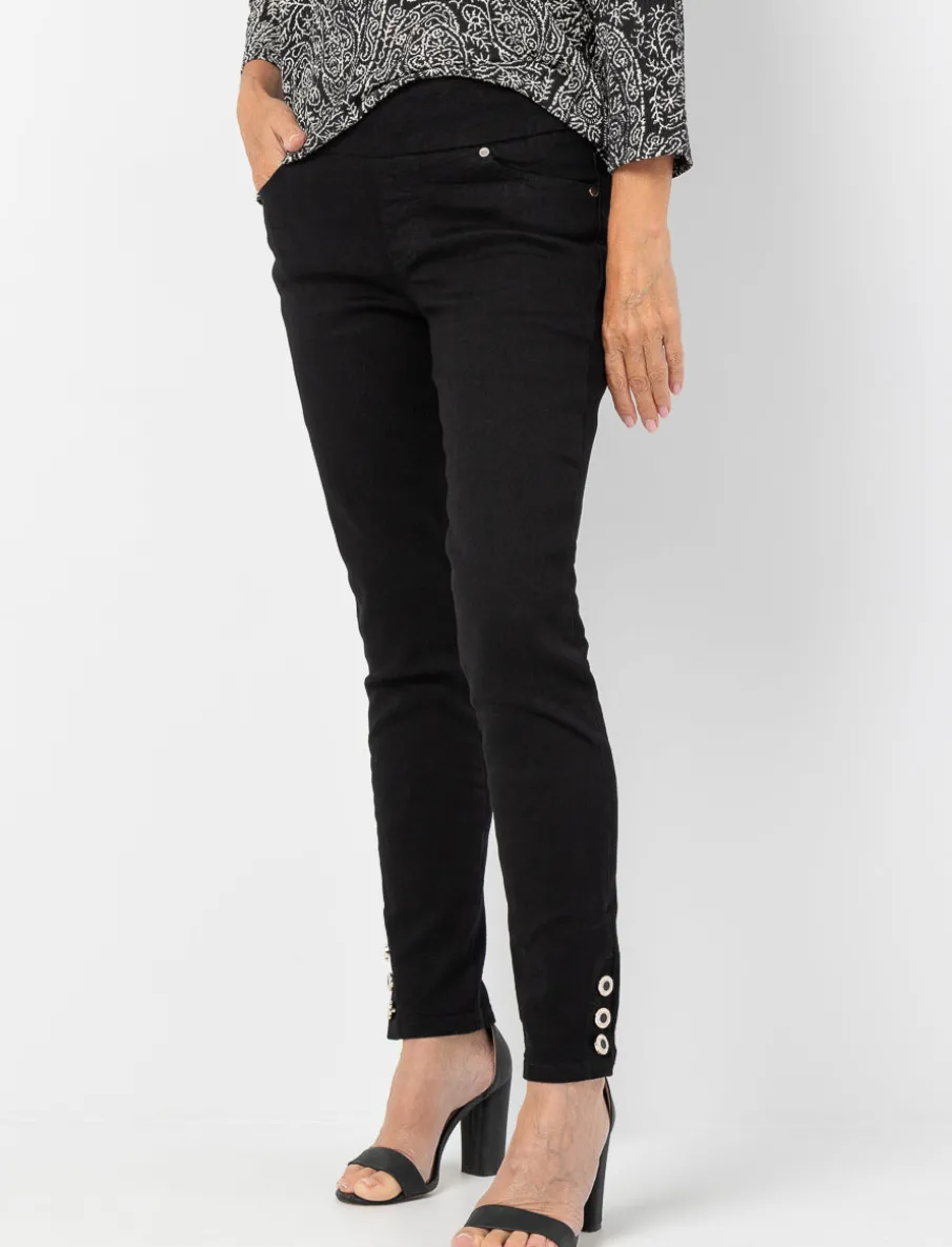 Straight Pull-on Jeans with Ankle Buttons