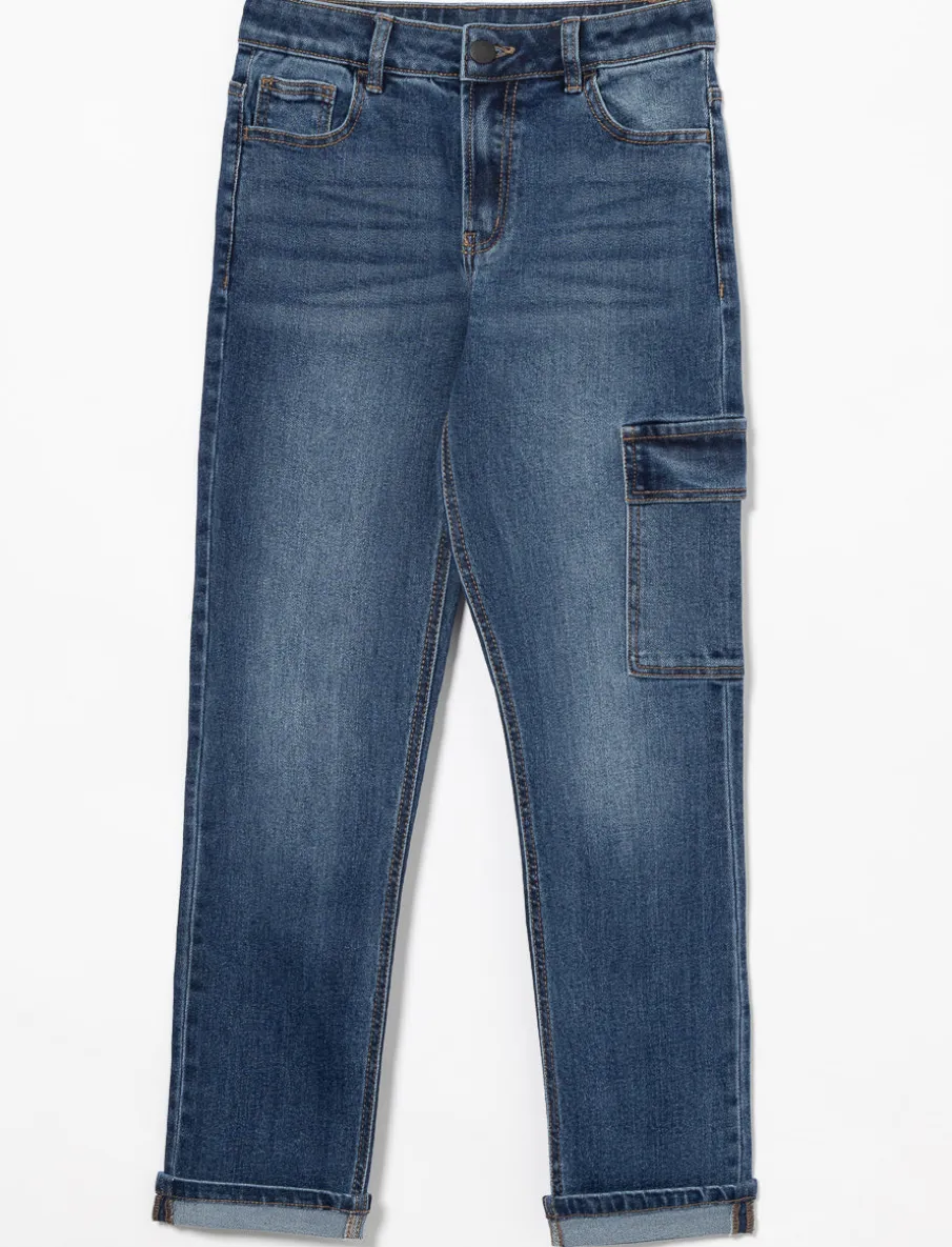 Straight-leg Jeans with Cargo Pocket and Rolled Hem