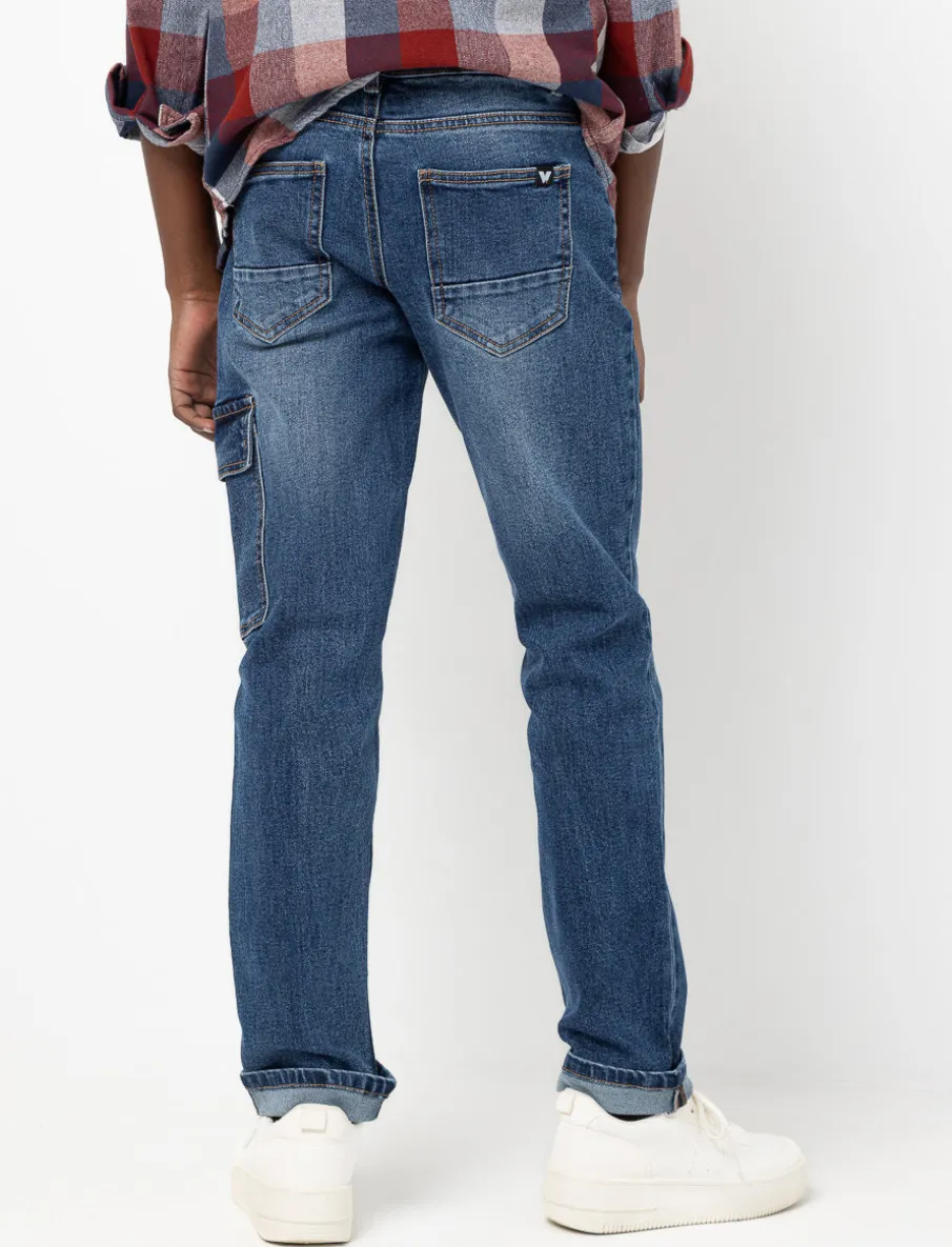 Straight-leg Jeans with Cargo Pocket and Rolled Hem