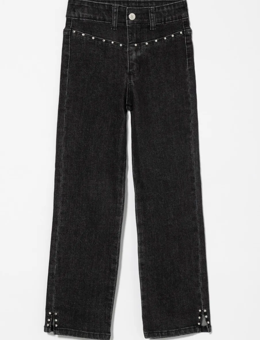 Straight-leg Jeans with Decorative Rhinestones