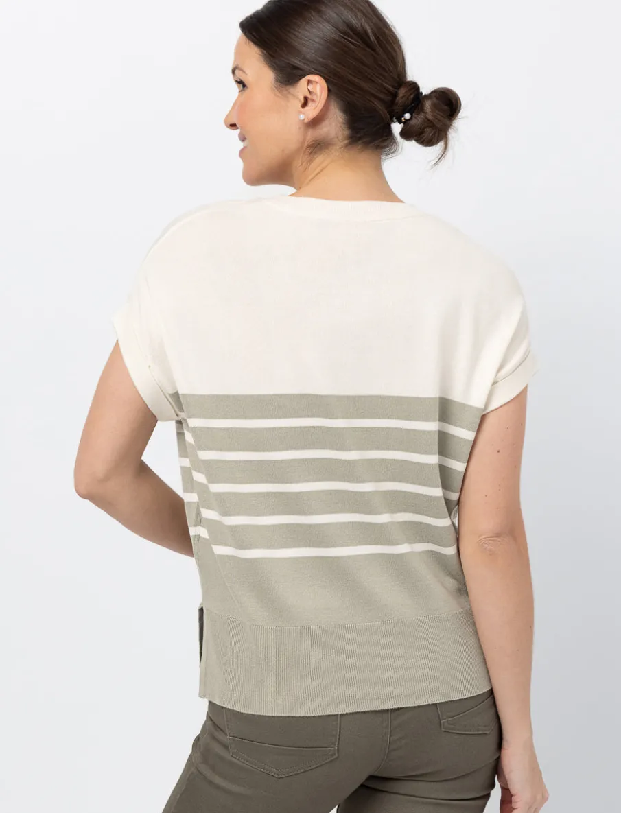 Striped Dolman-sleeve T-shirt