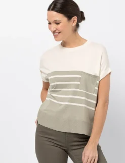 Striped Dolman-sleeve T-shirt