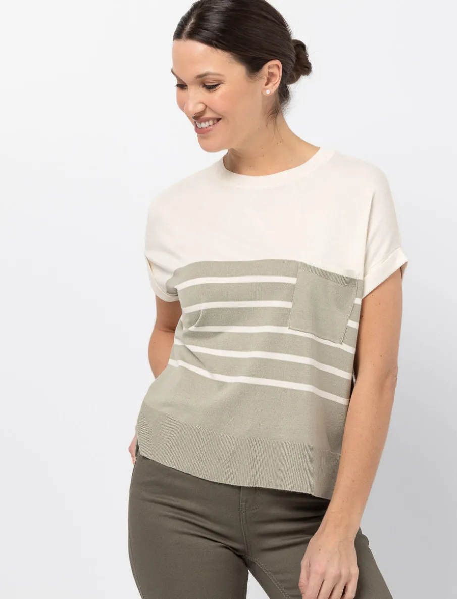 Striped Dolman-sleeve T-shirt