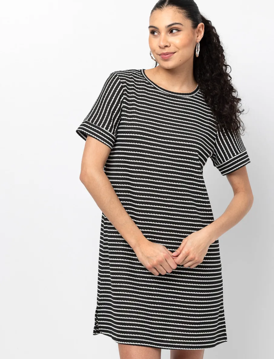 Striped Dress with Drop Shoulders