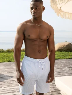 Striped Elastic-waist Boardshorts