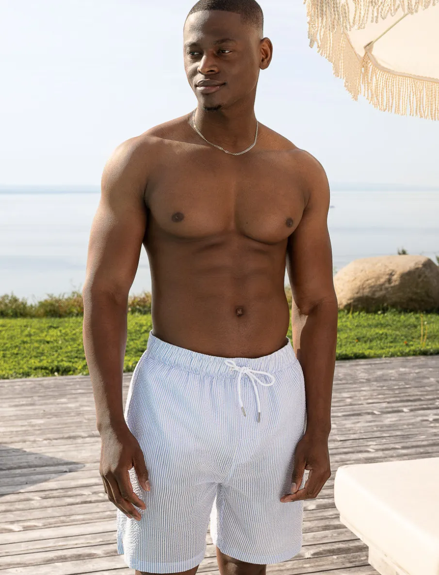 Striped Elastic-waist Boardshorts