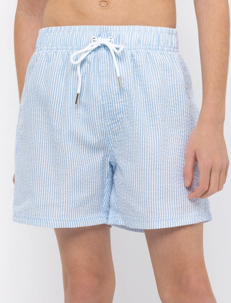 Striped Elastic-waist Boardshorts