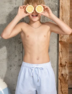 Striped Elastic-waist Boardshorts