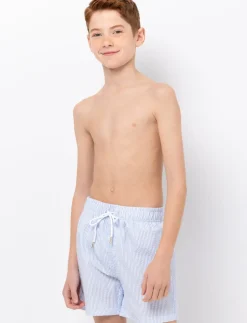 Striped Elastic-waist Boardshorts