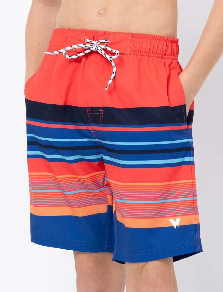 Striped Elastic-waist Boardshorts