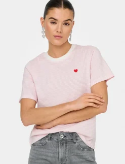 Striped Embroidered Heart T-shirt