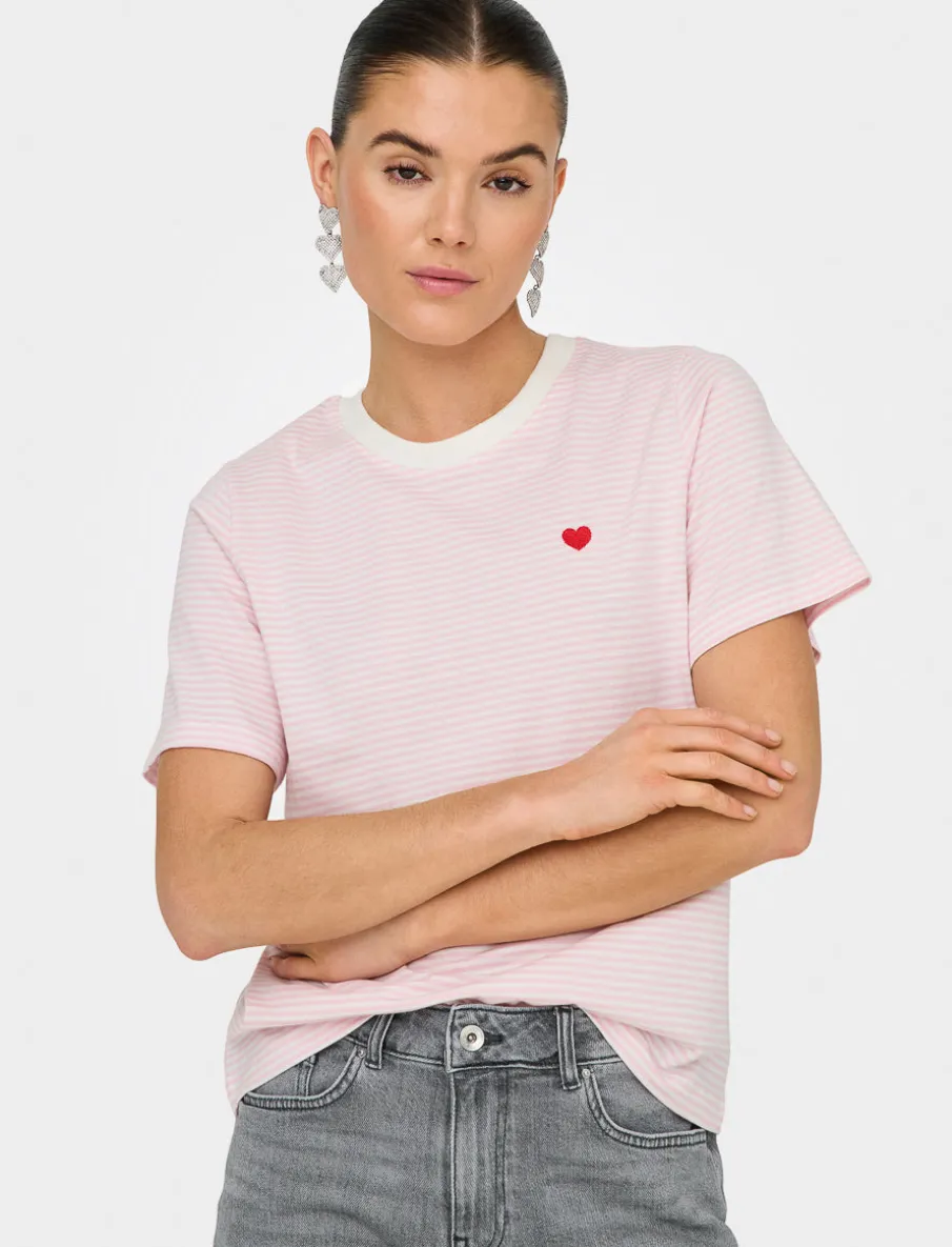 Striped Embroidered Heart T-shirt
