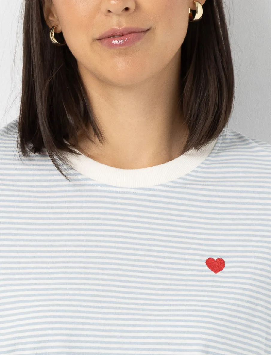 Striped Embroidered Heart T-shirt