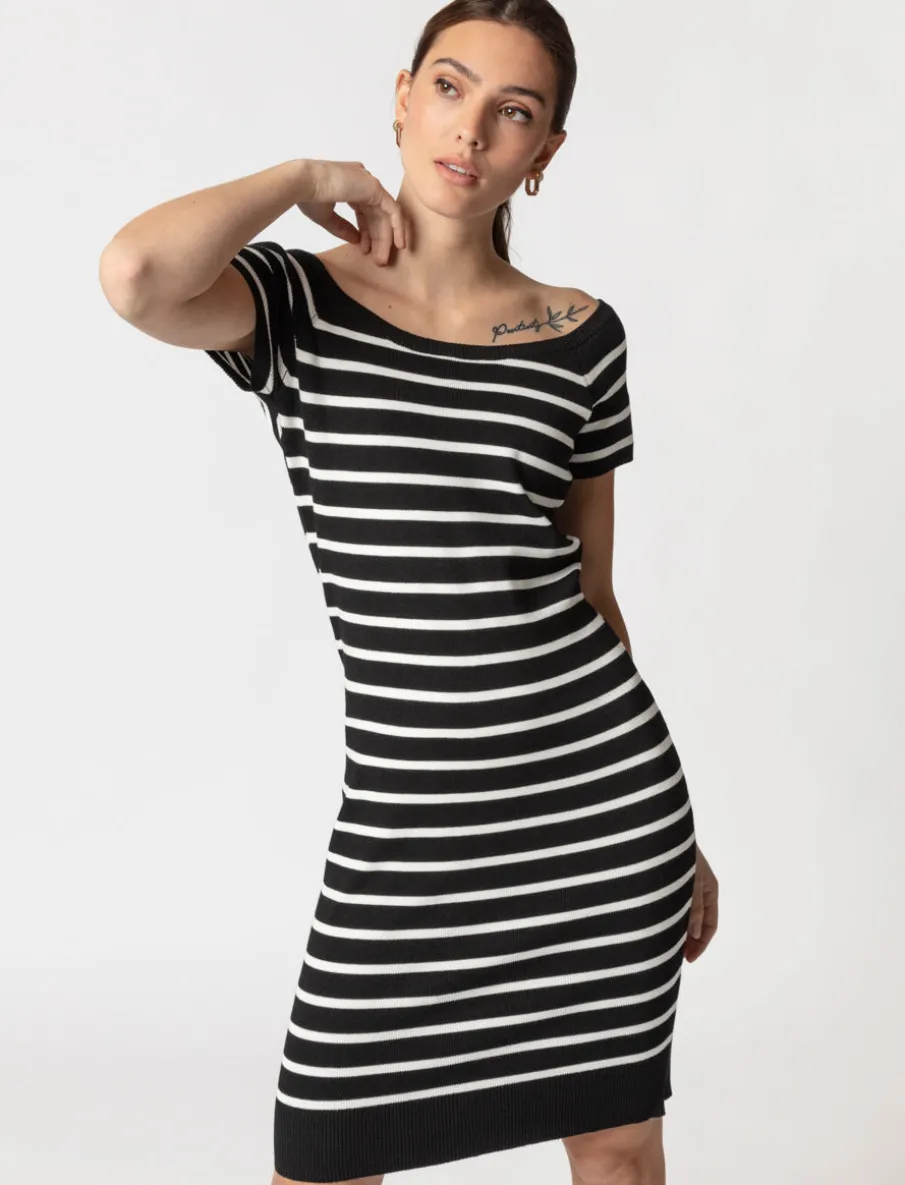Striped Knit Dress with Boat Neckline
