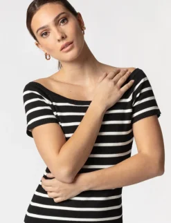 Striped Knit Dress with Boat Neckline