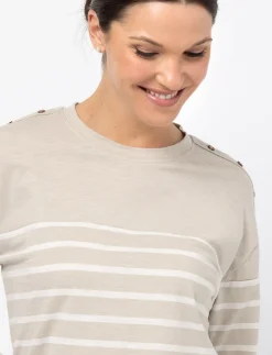 Striped Shoulder-button T-shirt