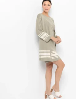 Striped 3/4-sleeve Cardigan