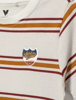 Striped T-shirt with Printed Patch - Little Boy