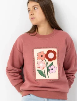 Sweatshirt with Applied Flowers