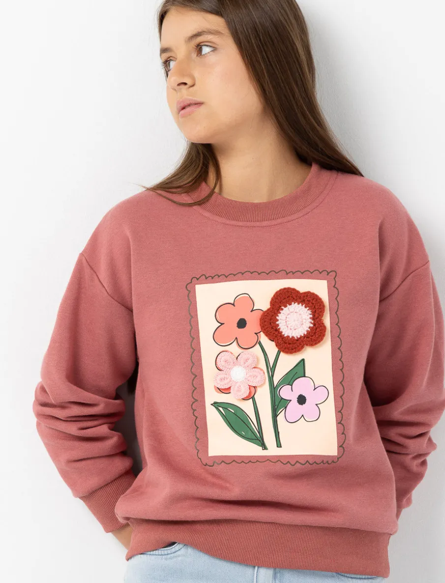 Sweatshirt with Applied Flowers