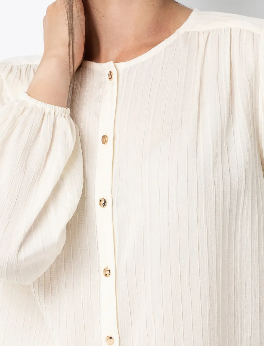 Textured Blouse with Gold Buttons