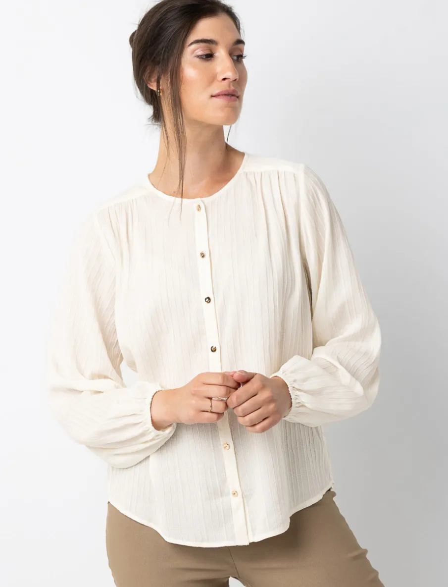 Textured Blouse with Gold Buttons