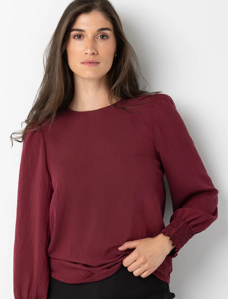 Textured Puff-sleeve Blouse