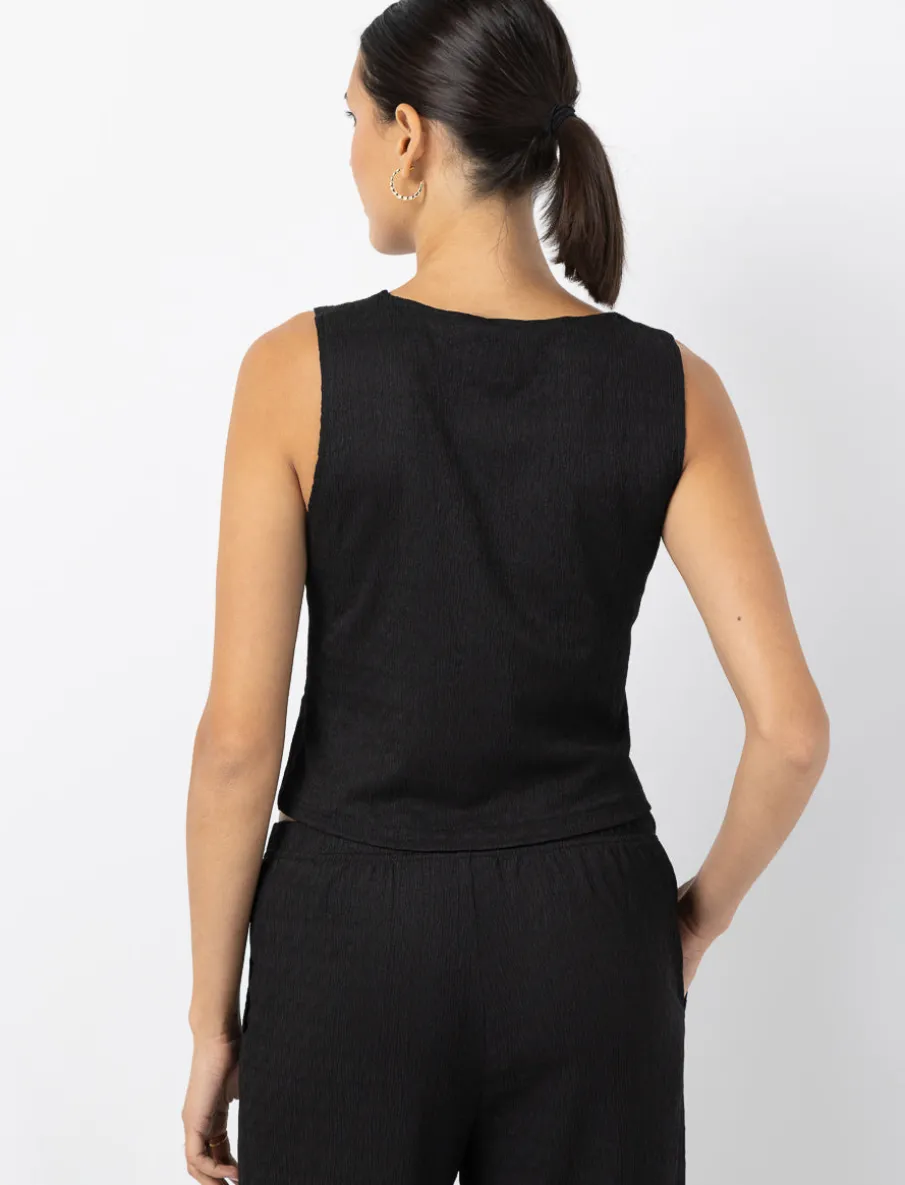 Textured Sleeveless Button-front Vest