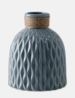Textured Stoneware Vase with Rope