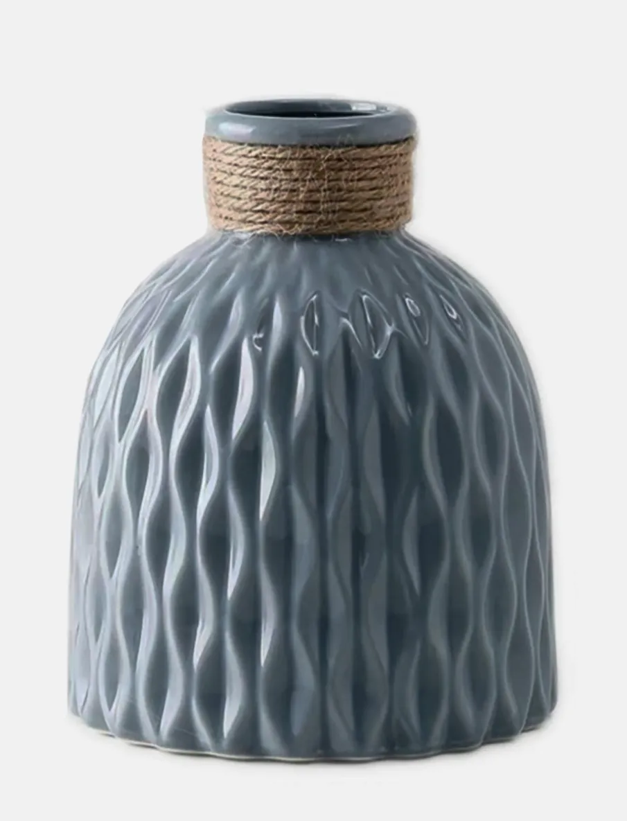 Textured Stoneware Vase with Rope