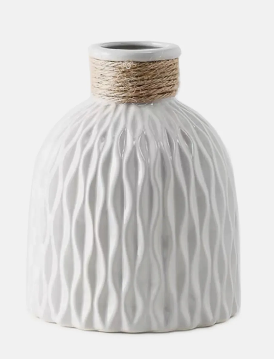 Textured Stoneware Vase with Rope