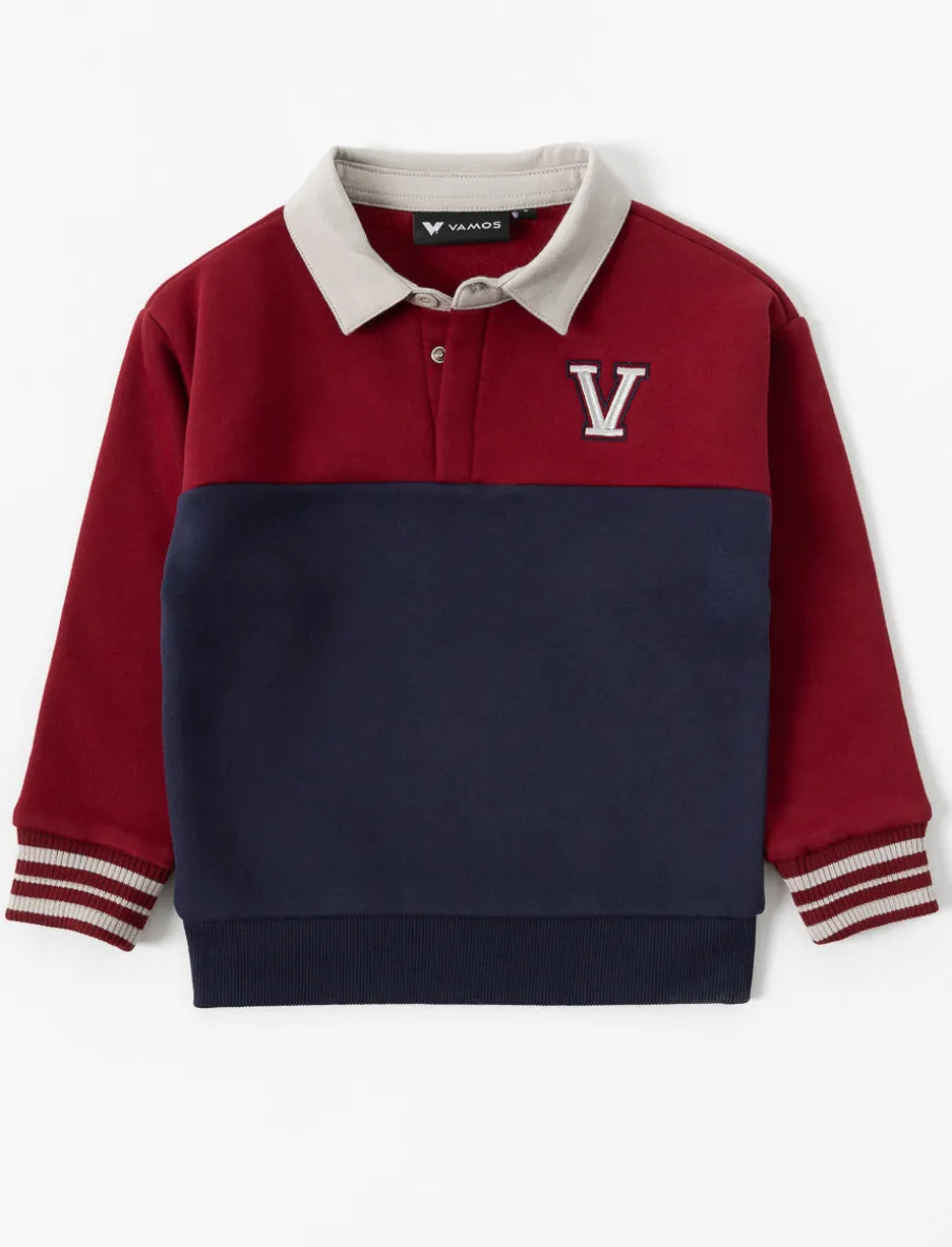 Three-tone Fleece Polo Sweater - Little Boy