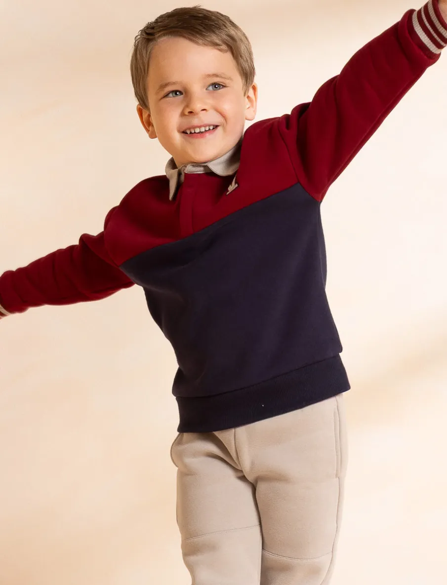 Three-tone Fleece Polo Sweater - Little Boy