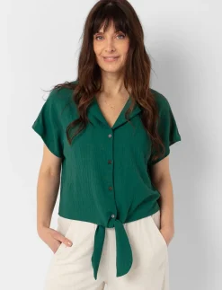 Tie-front Dolman-sleeve Blouse