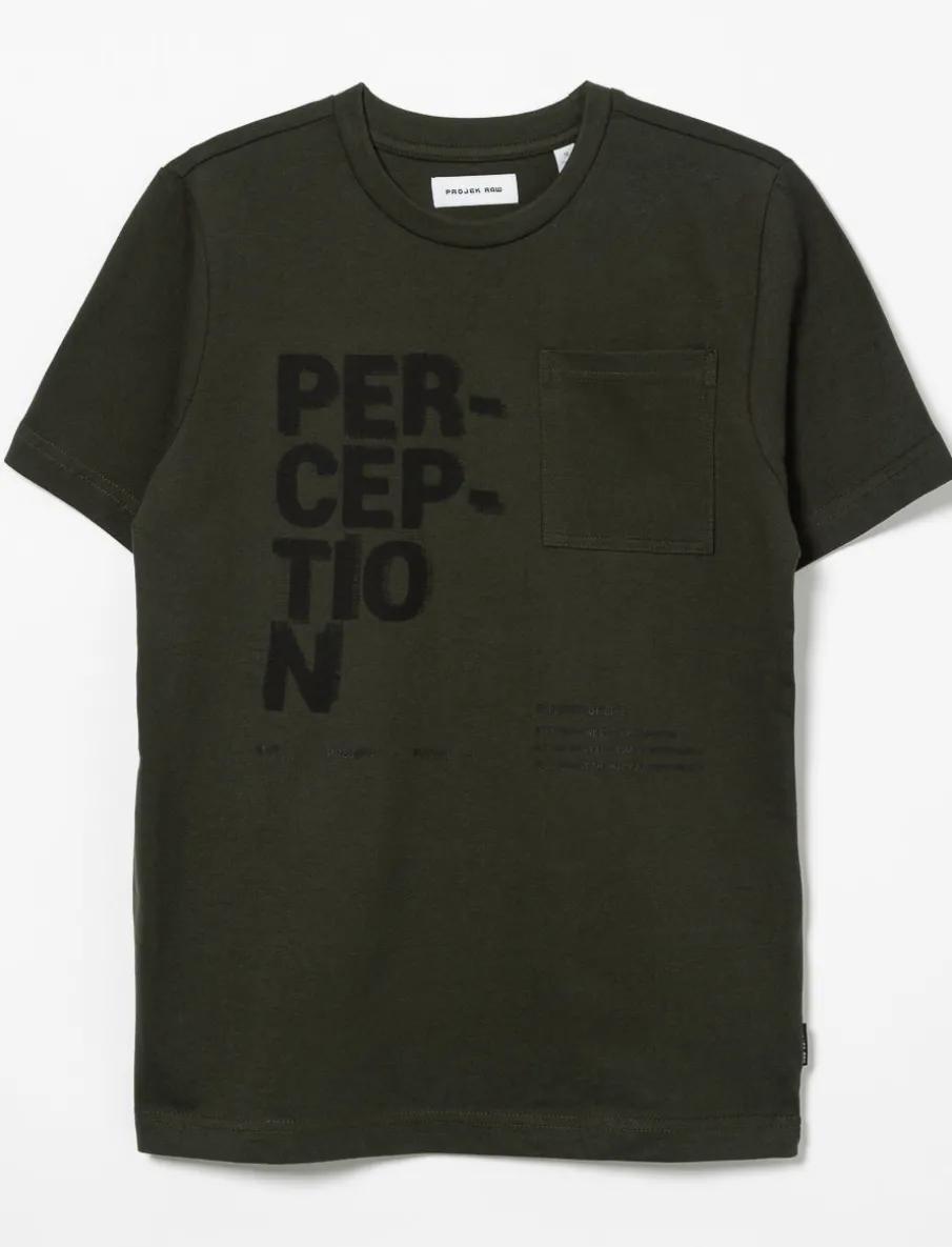 T-shirt with Typographic Print and Chest Pocket