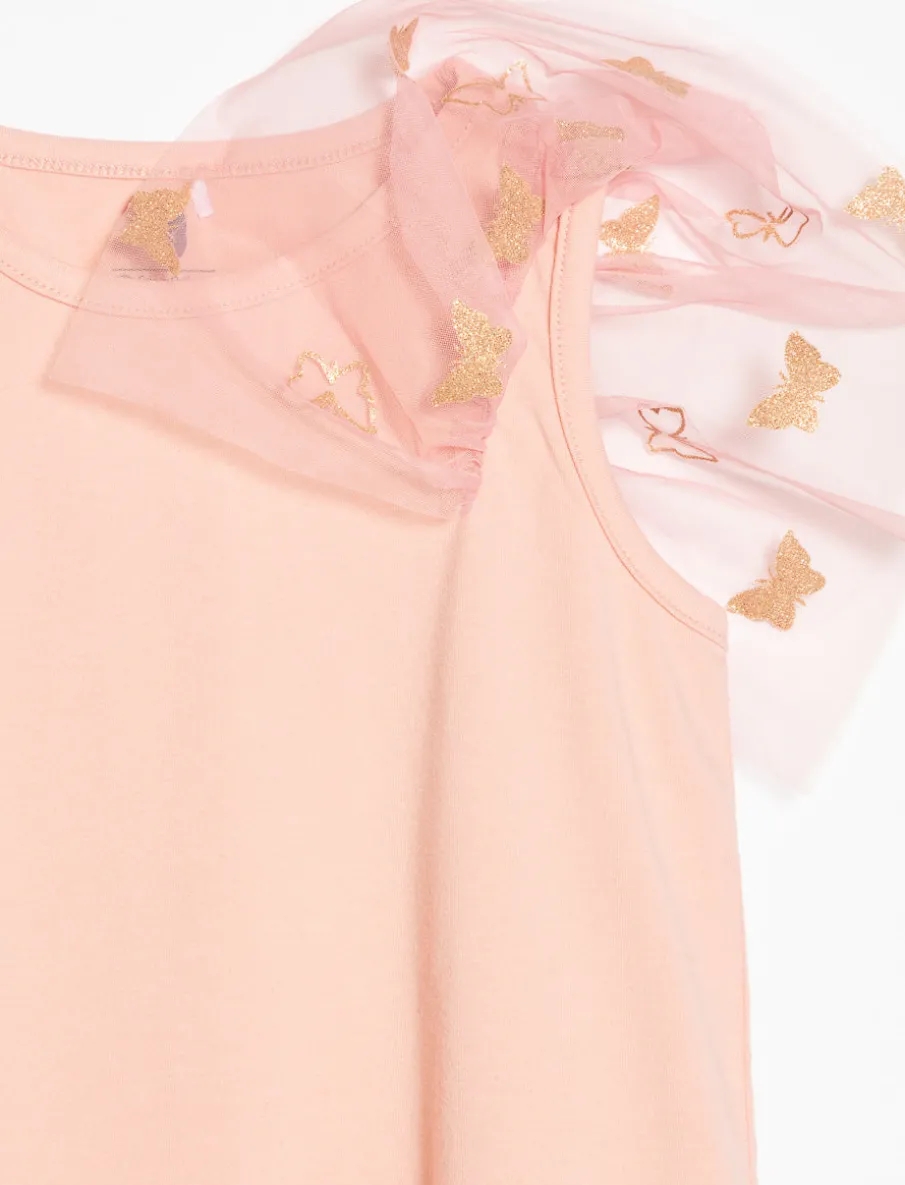 Tulle-sleeve T-shirt