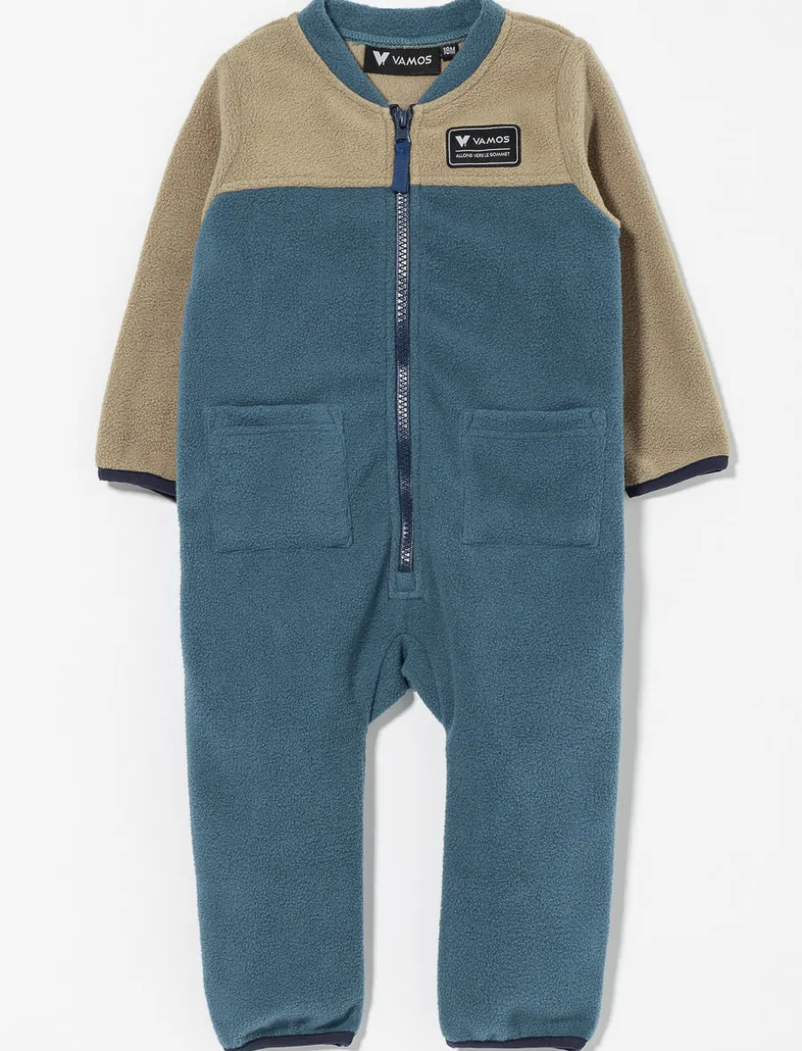 Two-tone Zip-up Fleece Romper