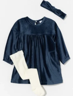 Velvet Dress with Tights and Headband - Little Girl