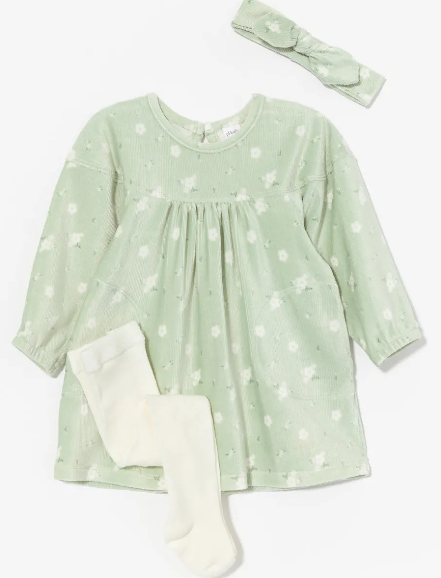 Velvet Dress with Tights and Headband - Little Girl