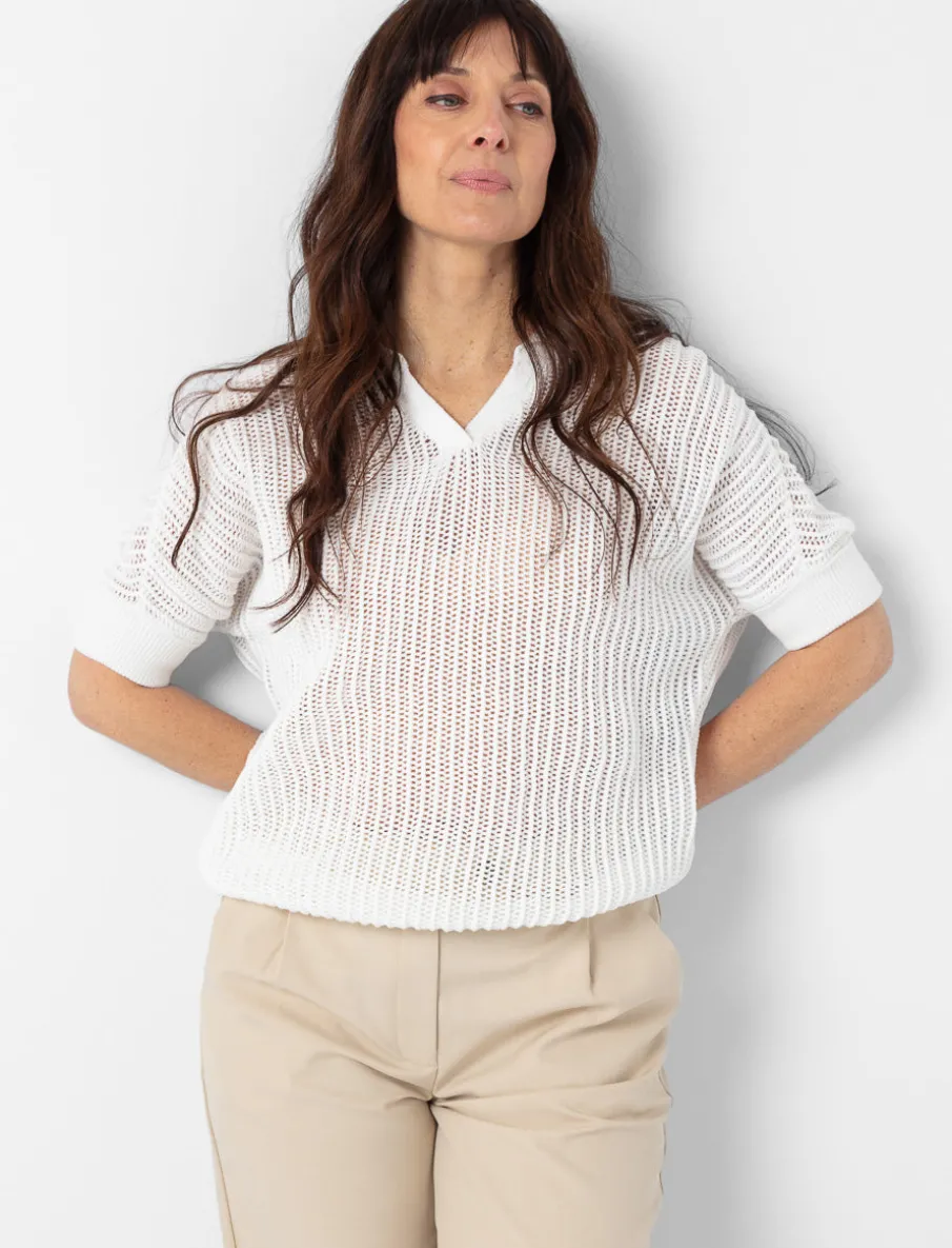 V-neck Mesh Sweater