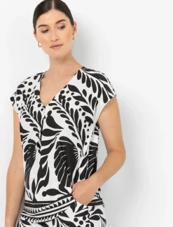 V-neck T-shirt with Abstract Floral Print