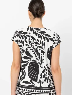 V-neck T-shirt with Abstract Floral Print
