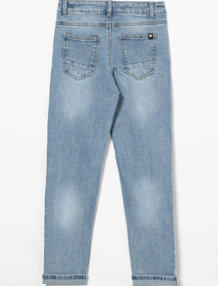 Washed Straight Jeans with Cuffed Hems